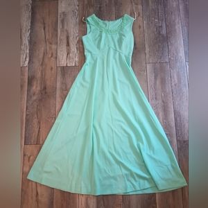 1960s seafoam green vintage gown with matching sheer cardigan